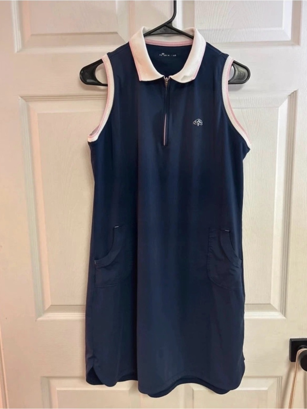 Peter Millar Navy Sleeveless Polo Dress with White Trim